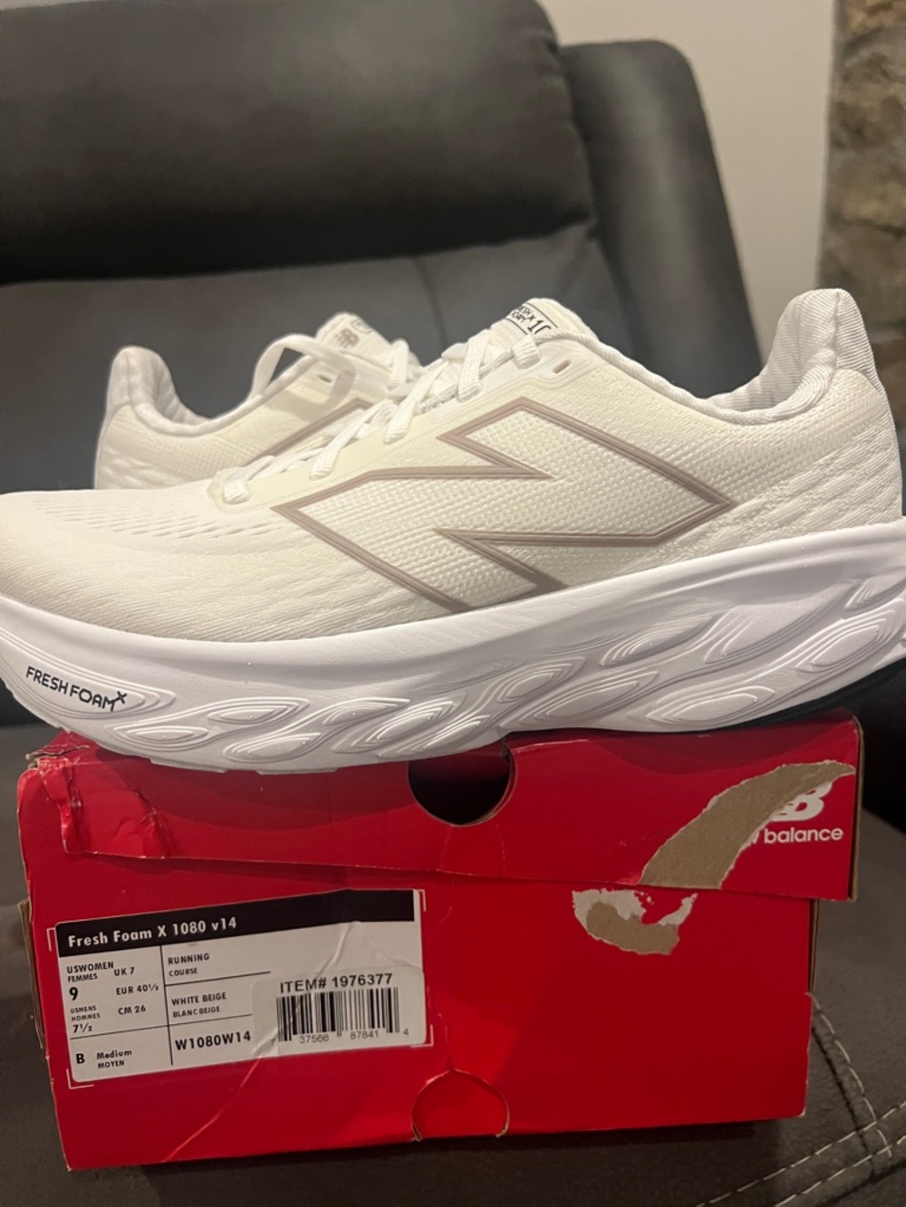 New Balance White with Beige Logo Running Shoes